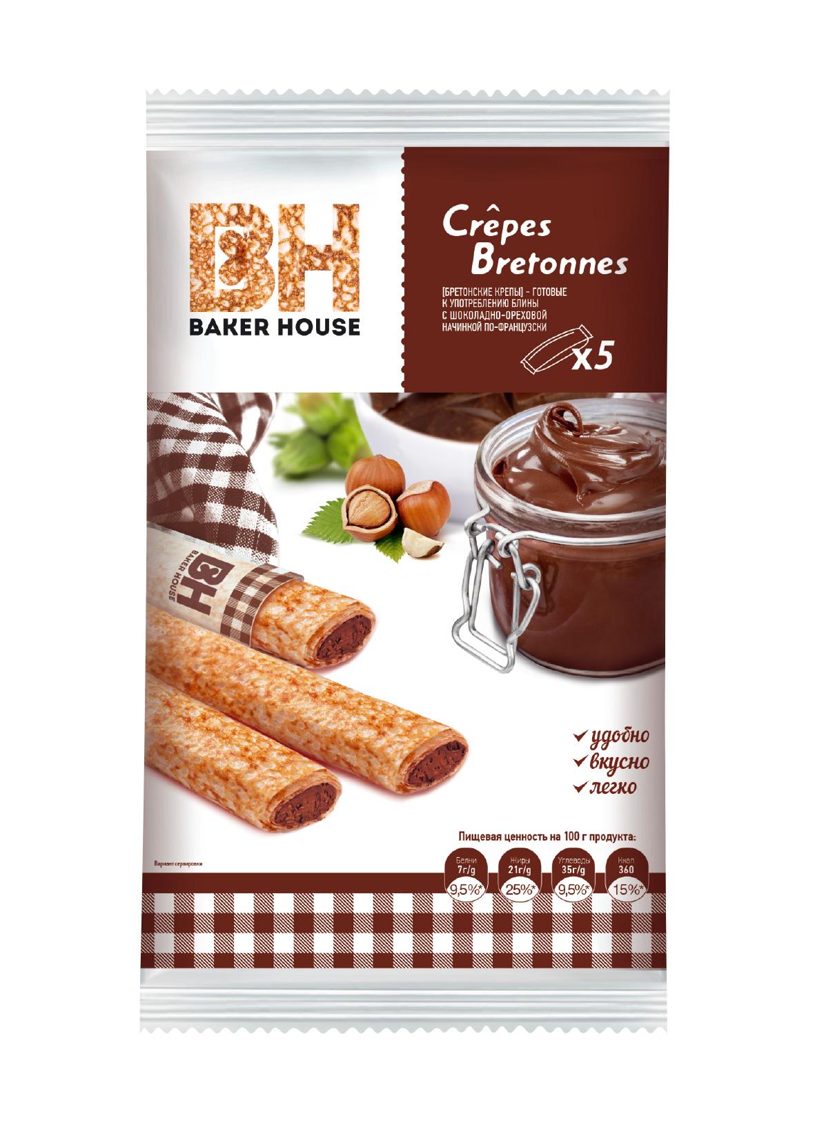 Блины Baker House Crepes Bretonnes шоколадно-ореховая начинка 150 гр., флоу-пак
