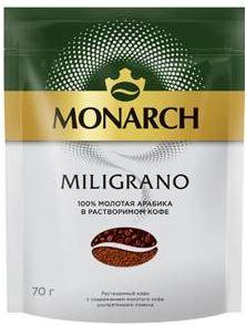 Кофе MONARCH MILIGRANO растворимый с добавлением жареного 70 гр., флоу-пак