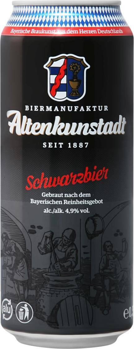 Пиво Altenkunstadt Schwarzbier темное фильтрованное пастеризованное 4.9%500 мл., ж/б