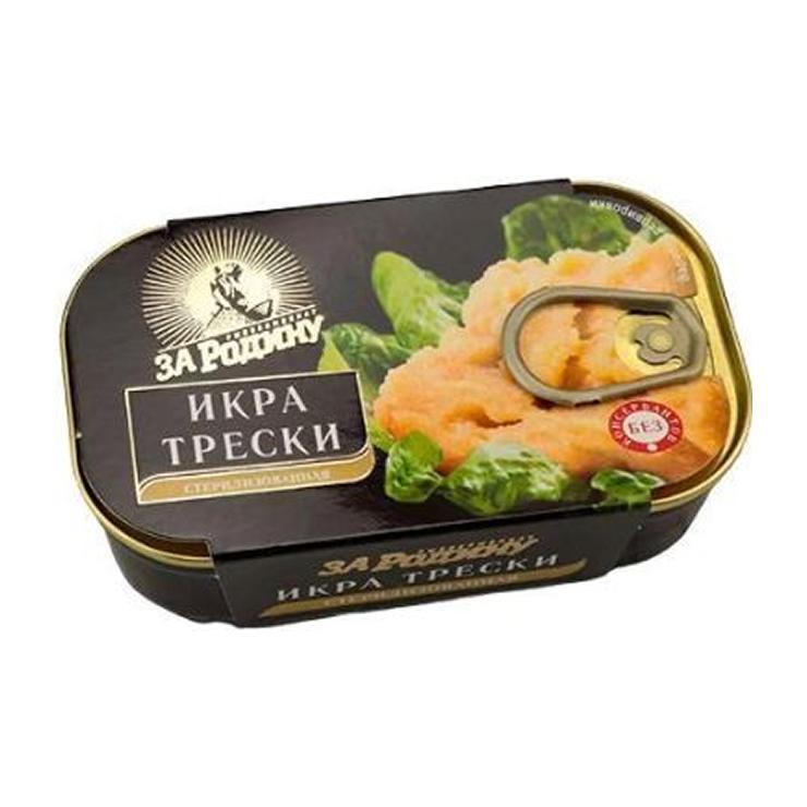 Икра За Родину трески стерилизованная 120 гр., ж/б
