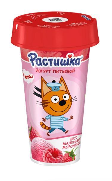 Йогурт питьевой малиновое мороженое Растишка, 190 гр., ПЭТ