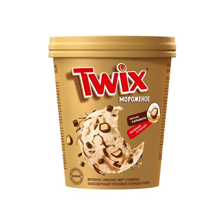 Мороженое пломбир Twix с карамелью и печеньем сливочное 265 гр., пластиковый стакан