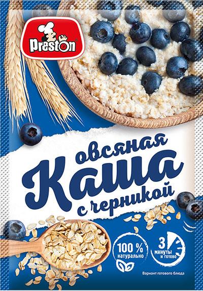 Каша Preston овсяная быстрого приготовления с черникой 27 гр., саше