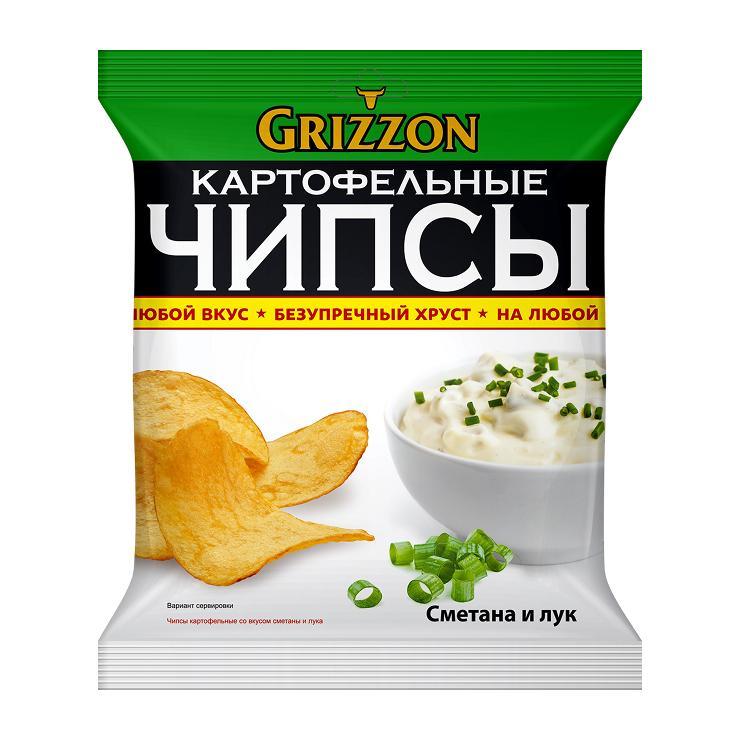 Чипсы Grizzon сметана и лук 150 гр., флоу-пак