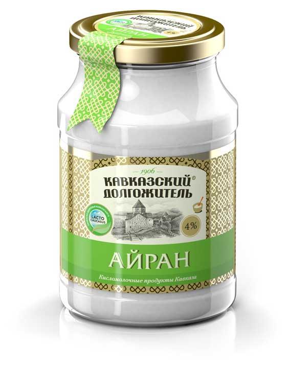 Напиток кисломолочный Кавказский долгожитель Айран 4% 900 гр., стекло