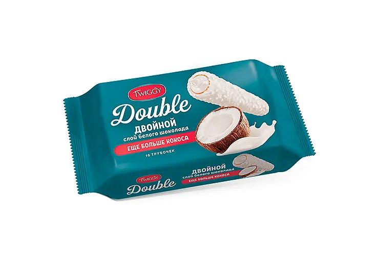 Вафельные трубочки Twiggy Double с кокосом в белом шоколаде 185 гр., флоу-пак