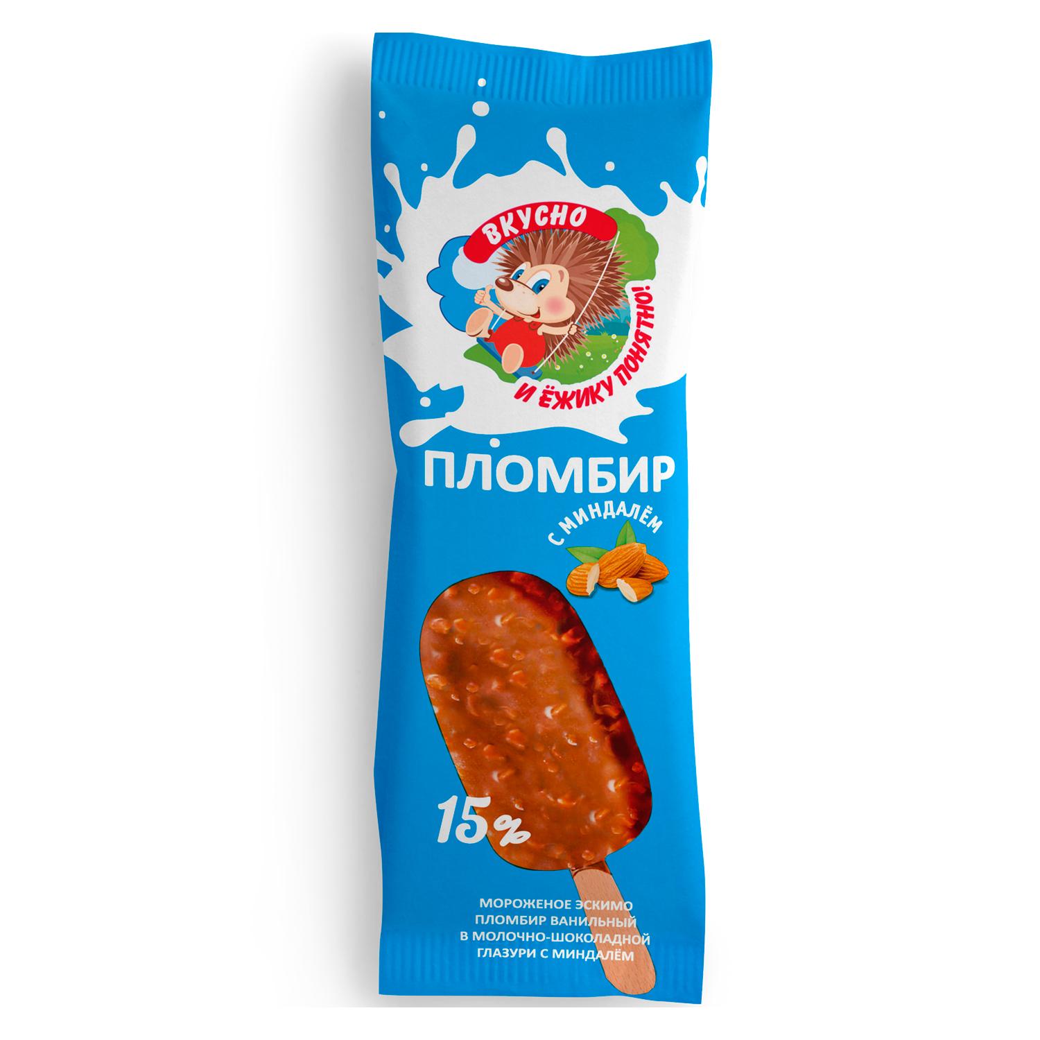 Мороженое эскимо Рамоз гост ванильное в молочно - шоколадной глазури с миндалем 12% 60 гр., флоу-пак