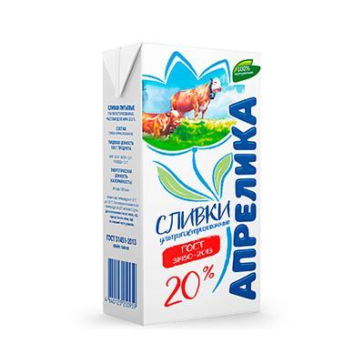 Сливки Апрелика питьевые ультрапастеризованные 20% 1 л., тетра-пак