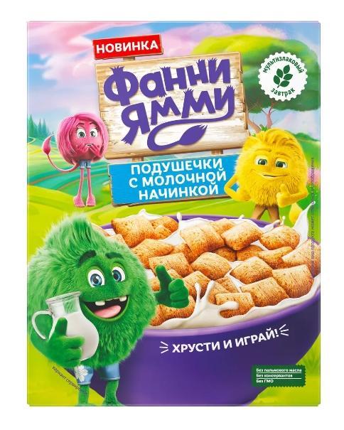 Завтрак сухой Фанни Ямми Подушечки мультизлаковые с молочной начинкой 220 гр., картон