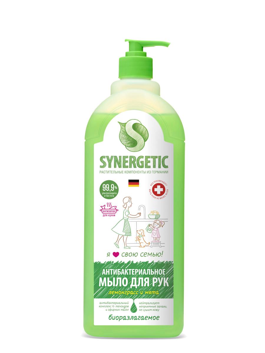 Мыло жидкое антибактериальное Synergetic лемонграсс и мята 500 мл., флакон с дозатором