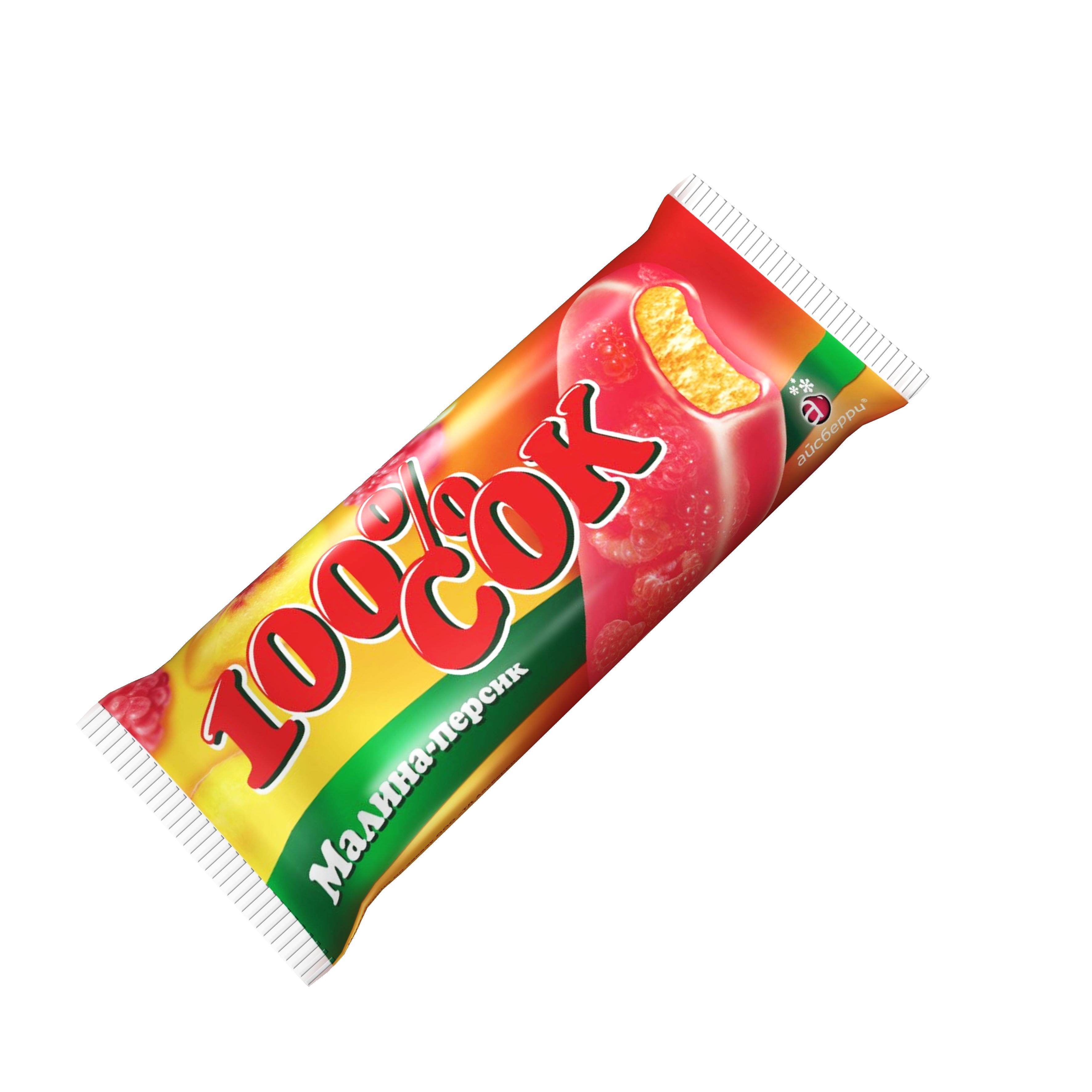 Мороженое лед Айсберри 100% сок персик-малина 70 гр., флоу-пак