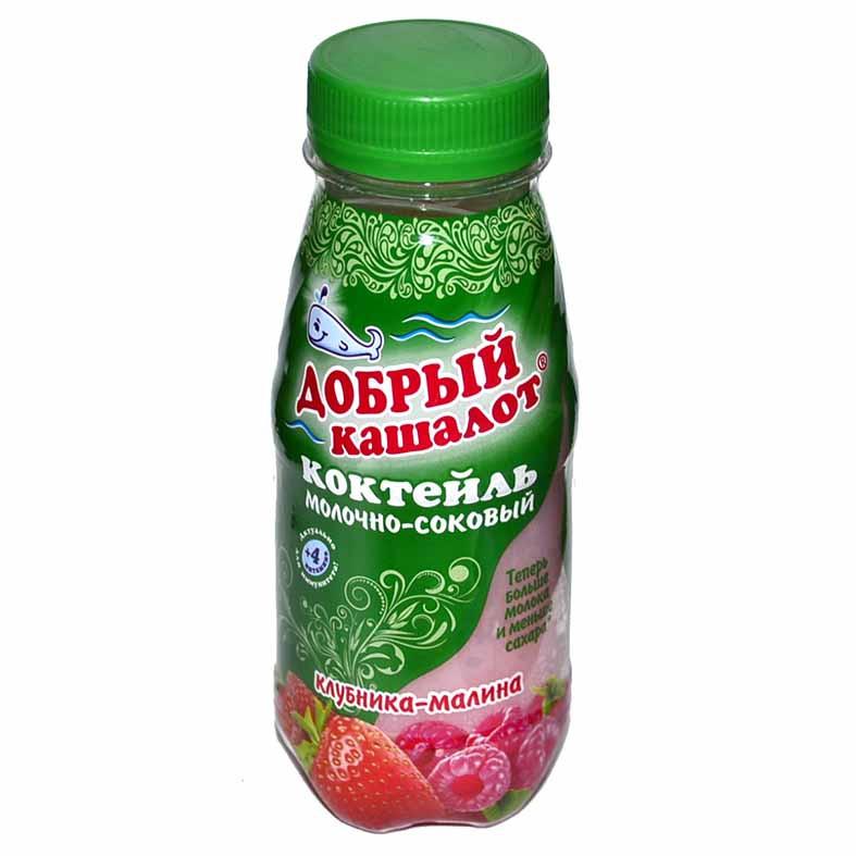 Коктейль молочно-сывороточный Добрый кашалот с соком клубника-малина, 250 гр., ПЭТ