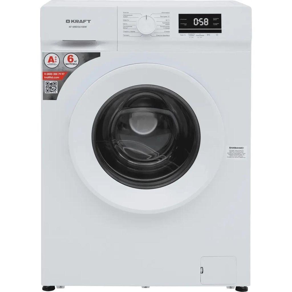 Стиральная машина узкая KRAFT KF-MBDS6108W, с фронтальной загрузкой, 6кг, 1000об/мин, с паром, инверторная