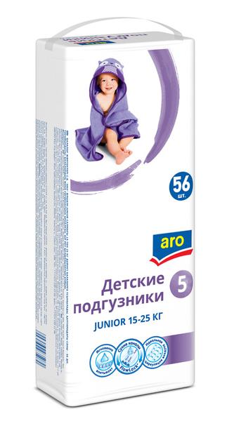 Подгузники aro junior 5 размер 15-25кг, 56 шт., флоу-пак