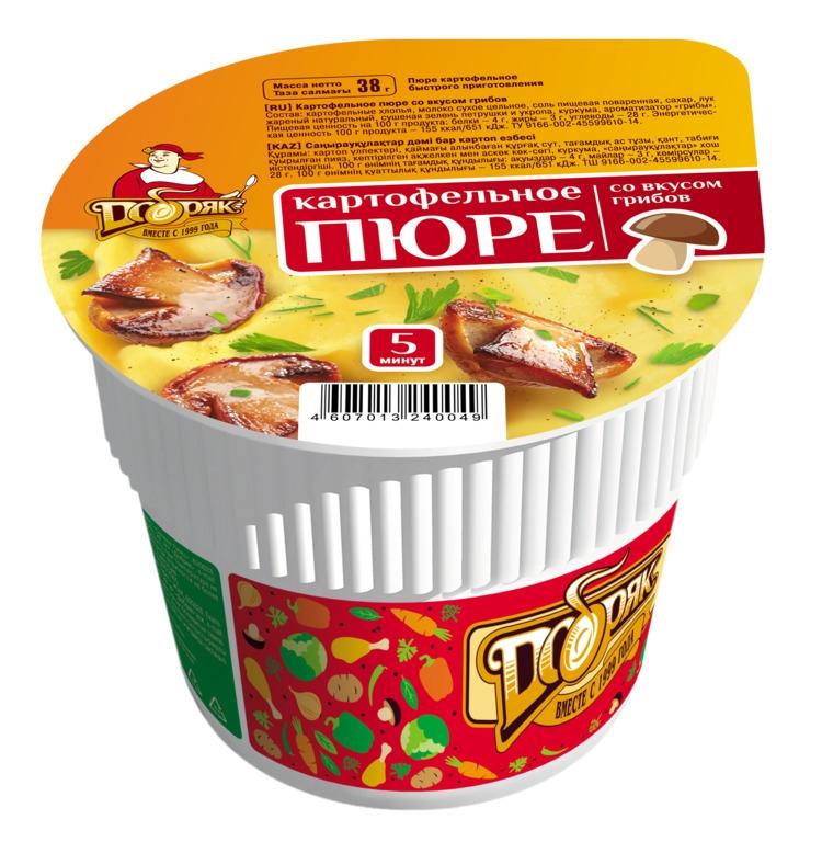 Пюре Добряк картофельное быстрого приготовления со вкусом грибов 38 гр., стакан