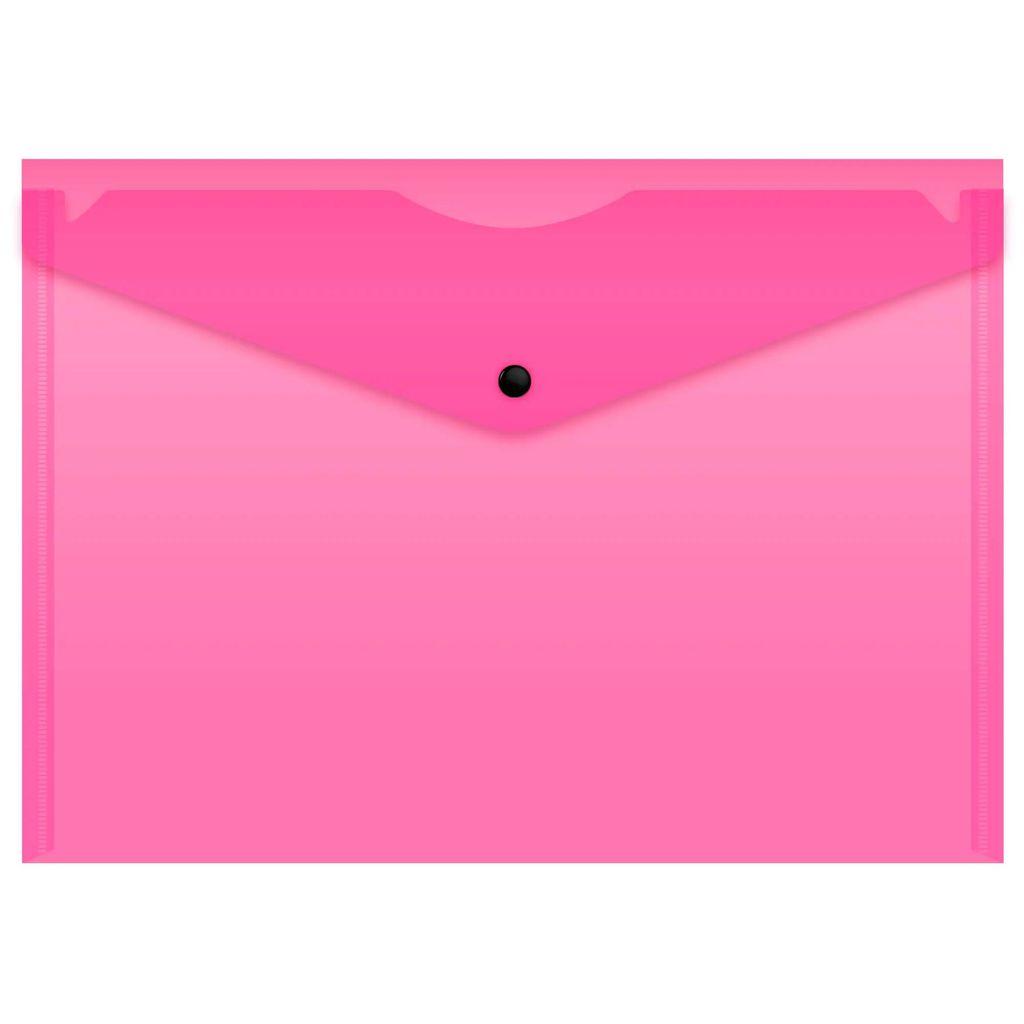 Конверт на кнопке Бюрократ Неон DNEPK803A4PINK, A4 пластик, 0.15мм, розовый