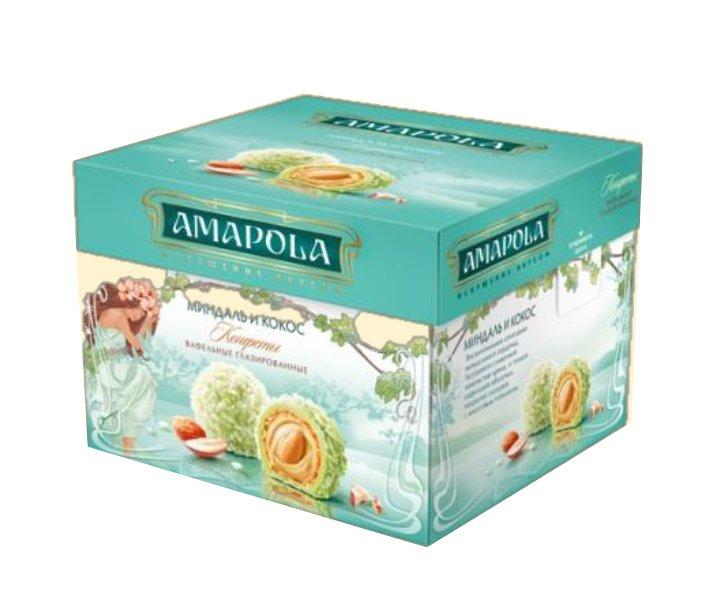 Конфеты Аmapola миндаль и кокос вафельные глазированные, 100 гр., картон
