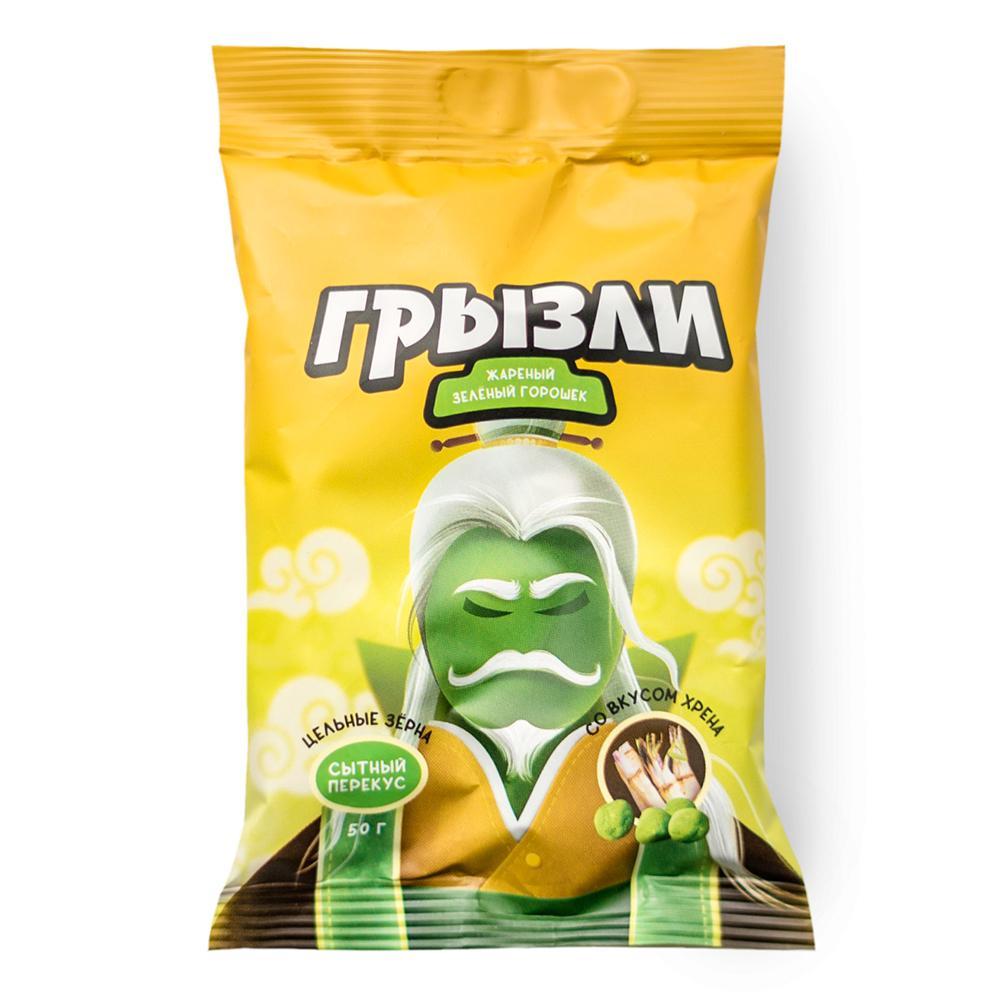 Горошек зеленый Грызли жареный со вкусом хрена 50 гр., флоу-пак