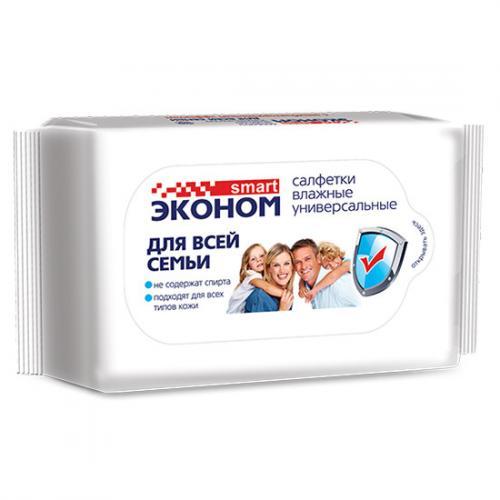 Салфетки влажные Эконом Smart для всей семьи 120 шт., флоу-пак
