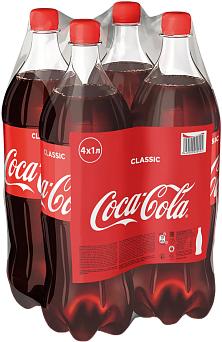Напиток Coca-Cola газированный, КЗ, 4 штуки по 1 л., мультипак, ПЭТ