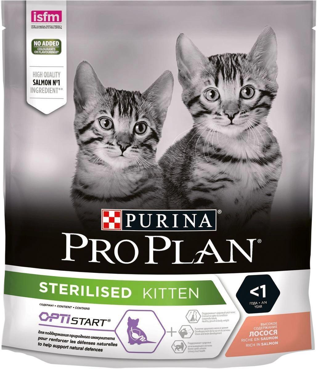 Корм для котят стерилизованных сухой Purina Pro Plan Sterilised с лососем 400 гр., пакет