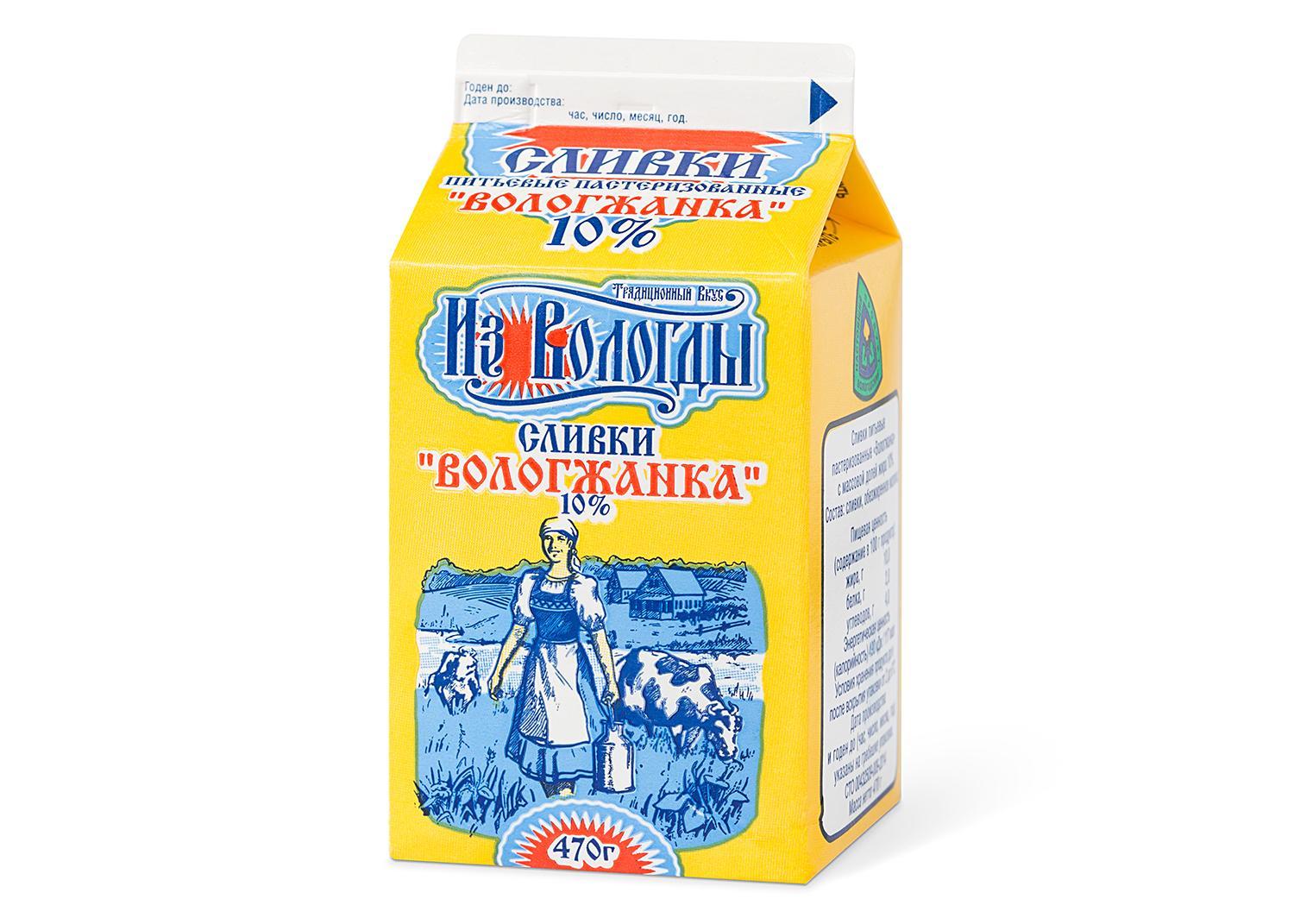 Сливки 10% Вологжанка 470 гр., тетра-пак