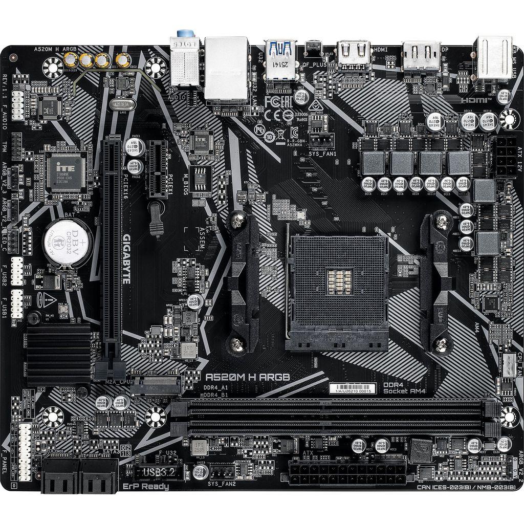 Материнская плата Gigabyte A520M H ARGB Soc-AM4 AMD A520 2xDDR4 mATX AC`97 8ch(7.1) GbLAN RAID+HDMI+