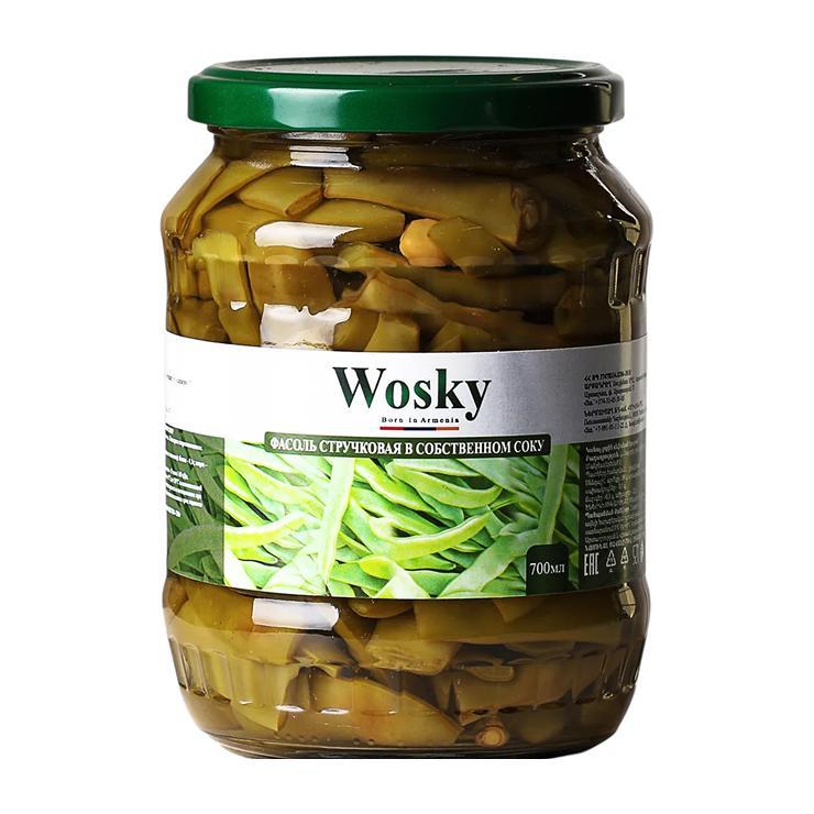 Фасоль Wosky стручковая в собственном соку 730 гр., стекло