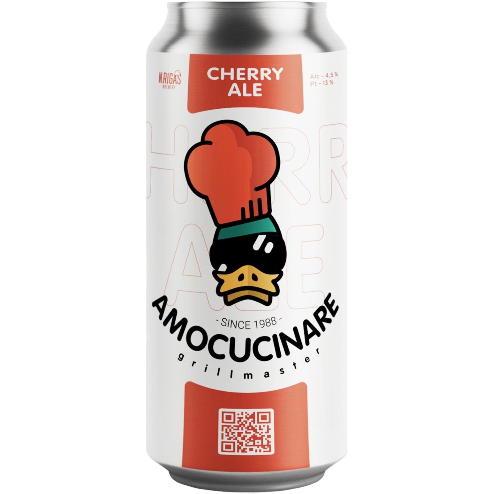 Пивной напиток крафтовый N.Rigas Amocucinare Cherry Ale светлый пастеризованный нефильтрованный 4,5% 450 мл., ж/б