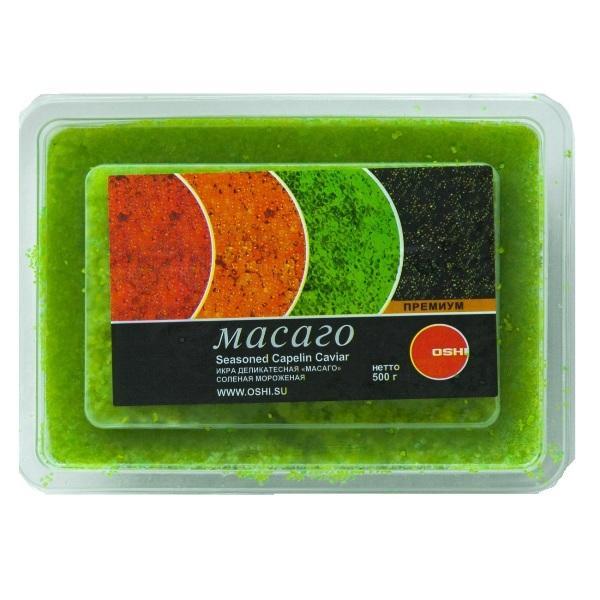 Икра OSHI масаго зеленая сельдь 500 гр., пластиковая упаковка