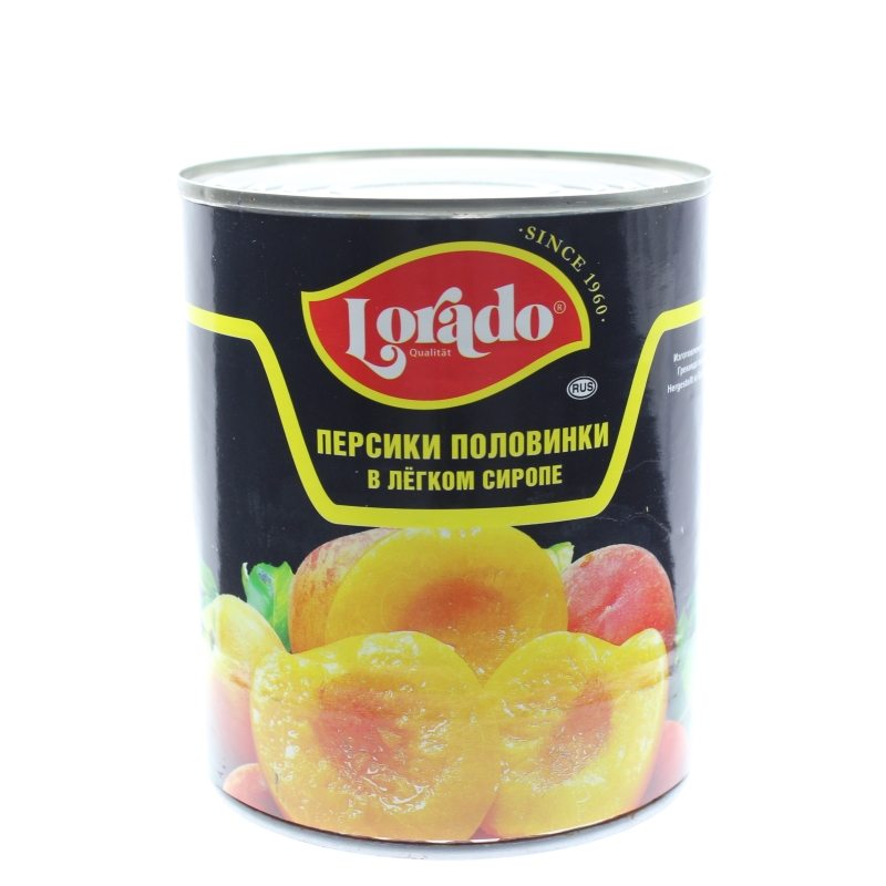 Персики Lorado половинки в легком сиропе, 850 гр., ж/б