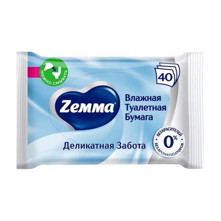 Влажная туалетная бумага Zemma деликатная забота 40 шт., пакет