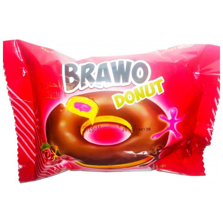 Кекс Brawo Donut с вишневой начинкой в какао-молочной глазури 50 гр., флоу-пак