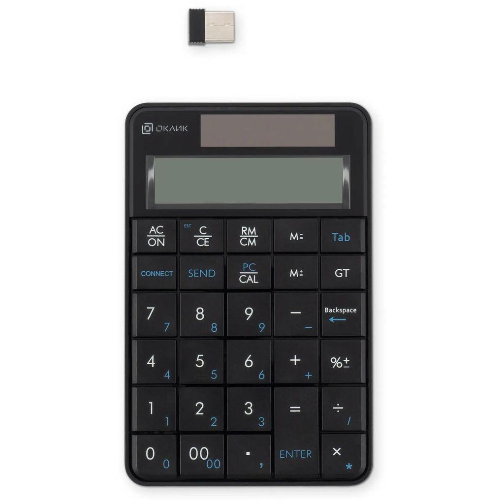 Числовой блок Oklick K604W, беспроводная, USB, Радиоканал, ножничная, черный [1979325]