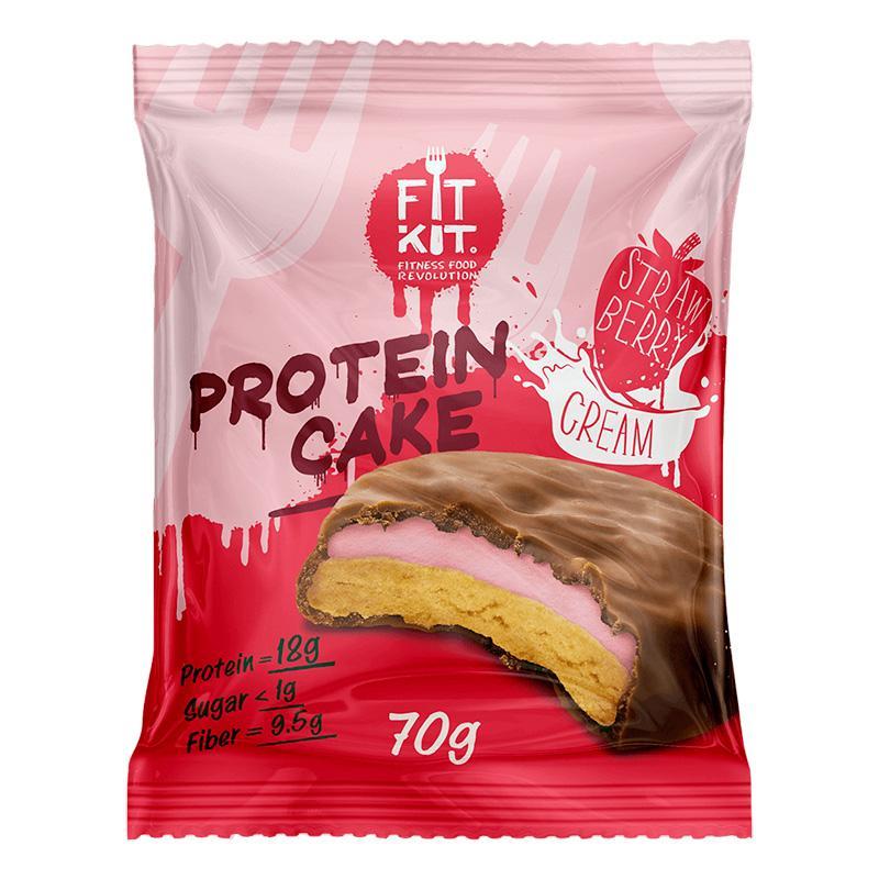 Протеиновое печенье в шоколаде Fit Kit Chocolate Protein Cake клубника со сливками 70 гр., флоу-пак