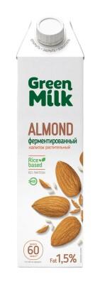 Напиток б/а на рисовой основе Миндаль Green Milk 1,5% 1 л., тетра-пак