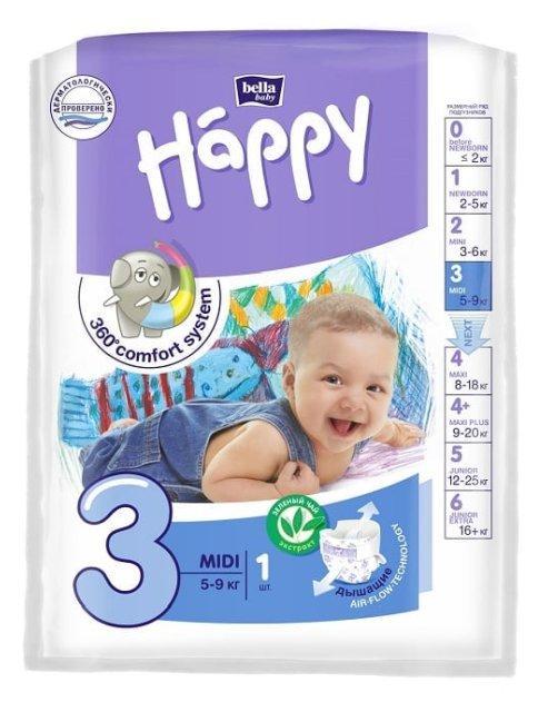 Подгузник 3 миди (5-9 кг.) 1 шт., Bella Baby Happy
