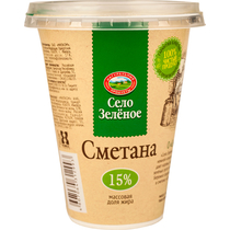 Сметана 15% Село Зелёное, 180 гр., пластиковый стакан