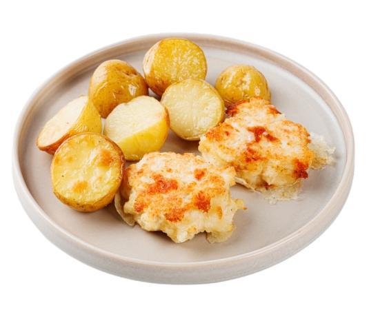 Биточки ВкусВилл из курицы и сыра с запеченным картофелем 180 гр., лоток