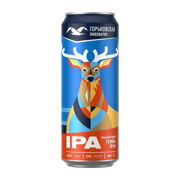 Пиво Горьковская пивоварня IPA светлое нефильтрованное неосветленное пастеризованное 5,9% 450 мл., ж/б
