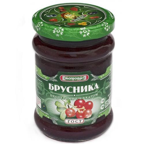 Брусника протертая с сахаром, Экопродукт, 320 гр., Стекло