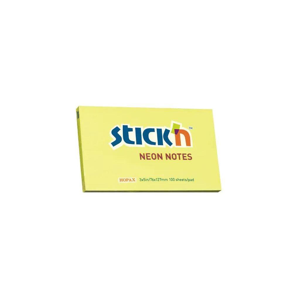 Блок самоклеящийся бумажный STICK`N 21135, 76x127, 100 л, неон, желтый