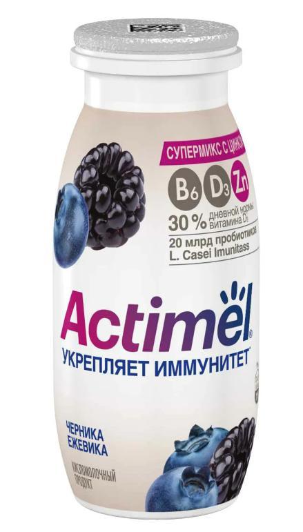 Напиток кисломолочный Actimel черника ежевика 1,5% 95 мл., ПЭТ
