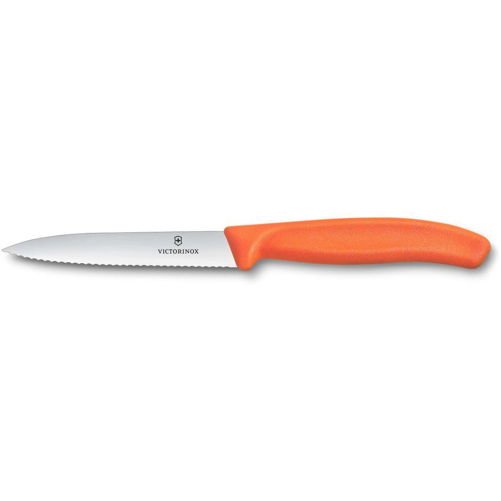 Нож кухонный Victorinox Swiss Classic, универсальный, для чистки овощей и фруктов, 100мм, заточка серрейтор, стальной, оранжевый [6.7739.c1]