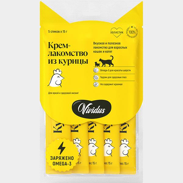 Крем-лакомство VIVIDUS для кошек и котят Курица 5 шт стики 15т гр., пауч