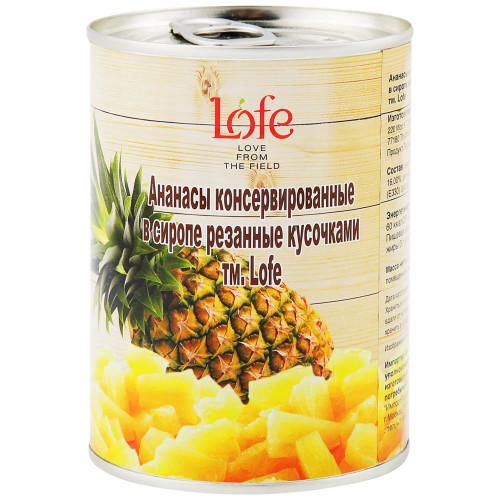 Ананасы Lofe резанные кусочками в сиропе, 580 мл., ж/б