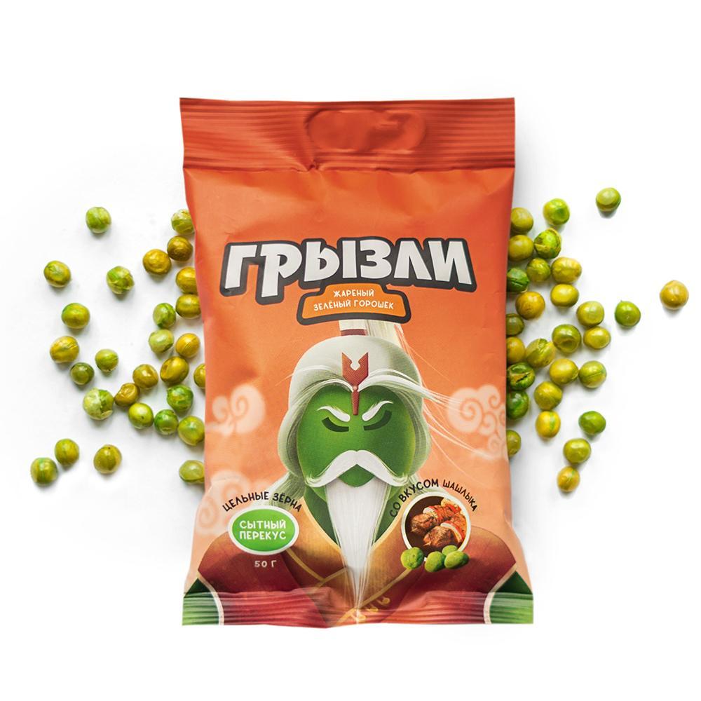 Горошек зеленый Грызли жареный со вкусом шашлыка 50 гр., флоу-пак