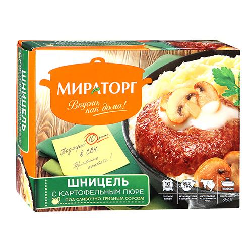 Шницель с картофельным пюре под сливочно-грибным соусом, Мираторг, 350 гр., картонная коробка