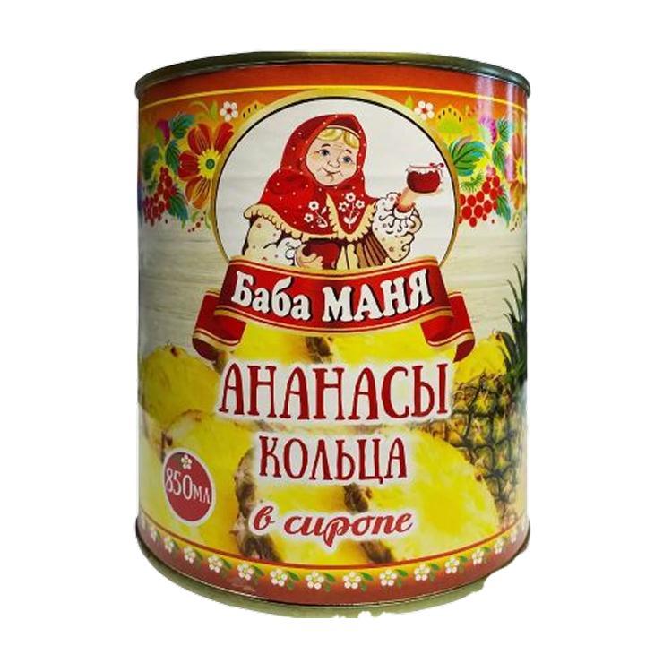 Ананасы Баба Маня кусочки в сиропе 850 мл., ж/б