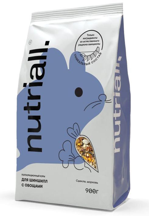 Корм для шиншилл Nutriall полнорационный с овощами 900 гр., флоу-пак
